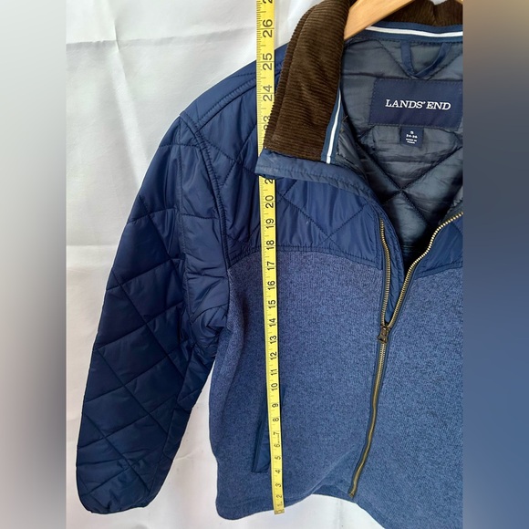 Lands’ End Men’s Jacket Quilted Navy Blue Small Brown Corduroy Collard - Picture 5 of 8